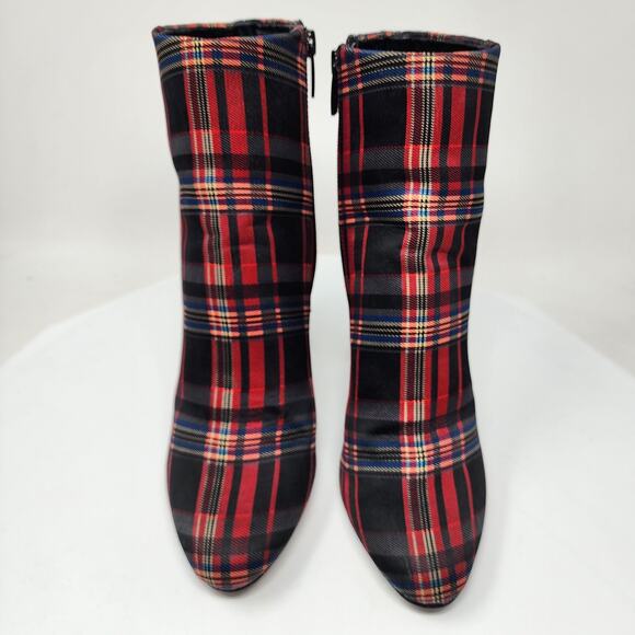 J. Renee Barbet Heeled Booties Women 8M Plaid Red Black Blue Block Heel Side Zip - Picture 3 of 12